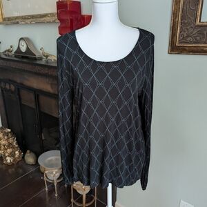 SOMA Soft JERSEY Peasant Sleeve Top Quiet Geo Black Green Top Women's Large 9